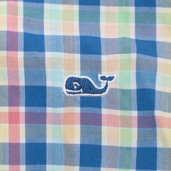 Vineyard Vines Blue Pink Long Sleeve Plaid Button Down Whale Shirt Size Large - Picture 6 of 9
